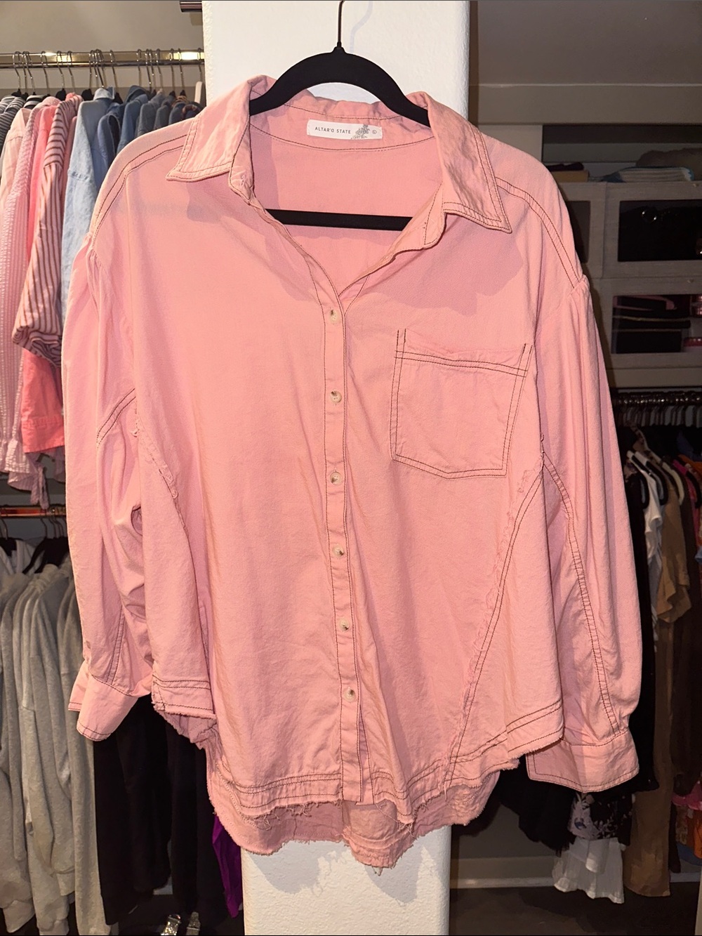 Altar’d State Pink Boho Long Sleeve Button Down